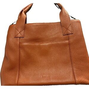 Befen Brown Pebbled Satchel Zip Closure Detachable Strap Silver Hardware Medium